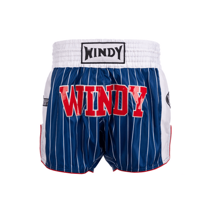 Muay Thai Shorts - Retro 2.0 - Striped Blue/ White/ Red