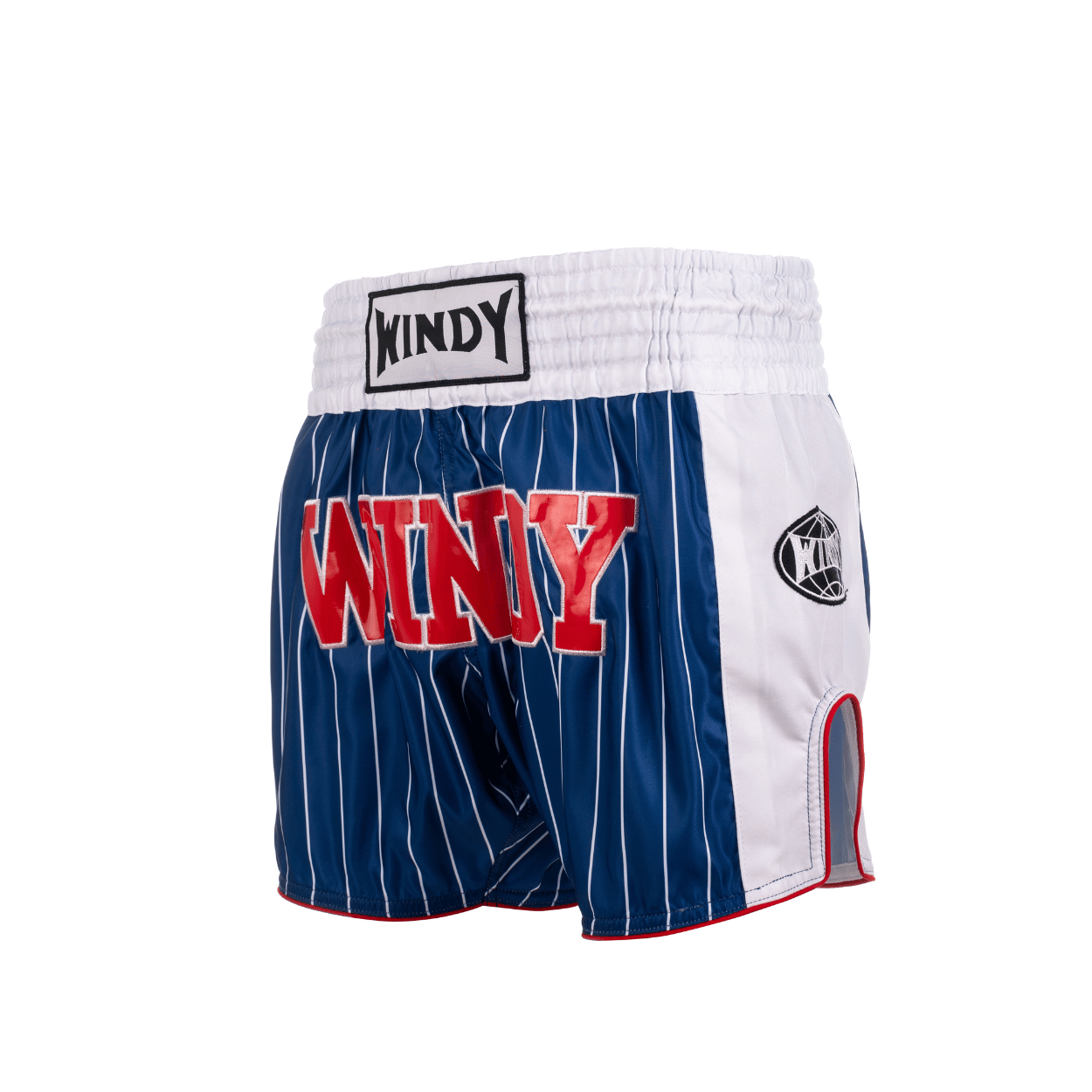 Muay Thai Shorts - Retro 2.0 - Striped Blue/ White/ Red