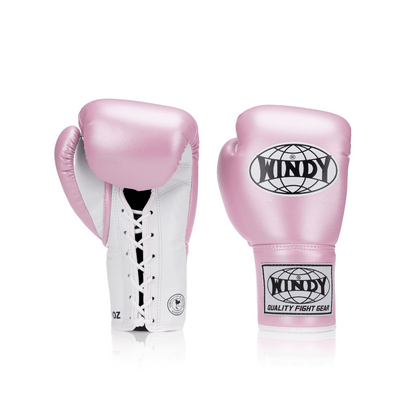 Competition Lace-Up Boxing Glove - Metallic Pink/White