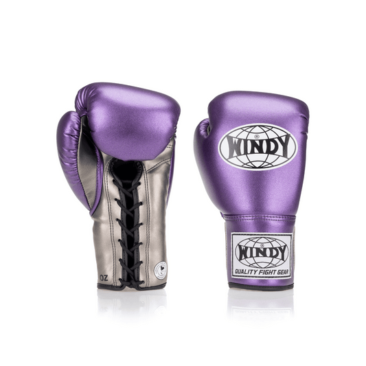 Competition Lace-Up Boxing Glove - Metallic Purple/Silver