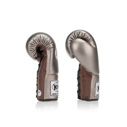 Competition Lace-Up Boxing Glove - Metallic Silver/Brown