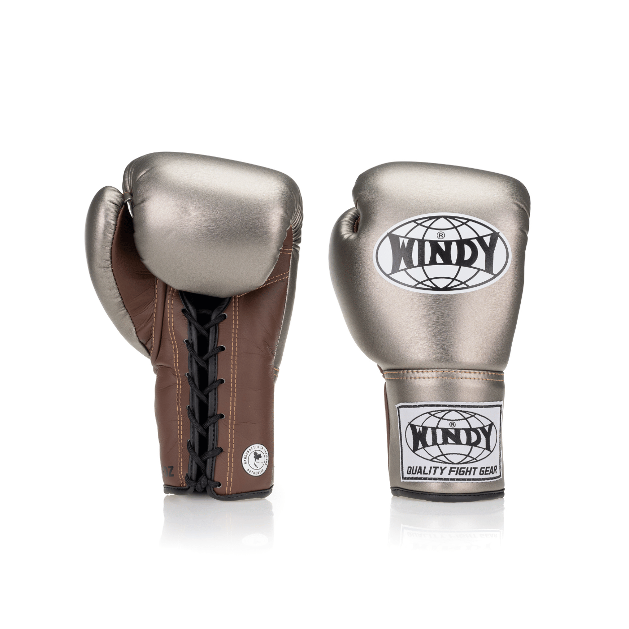 Competition Lace-Up Boxing Glove - Metallic Silver/Brown