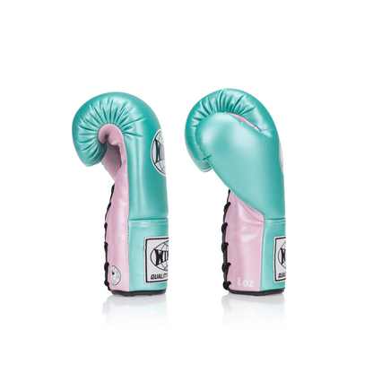 Competition Lace-Up Boxing Glove - Metallic Turqoise/Pink