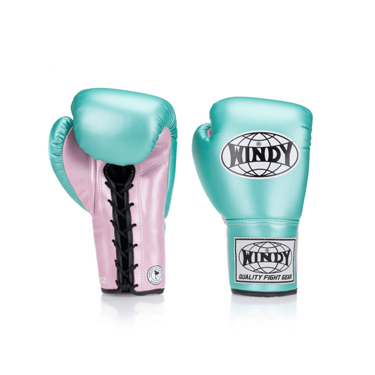 Competition Lace-Up Boxing Glove - Metallic Turqoise/Pink