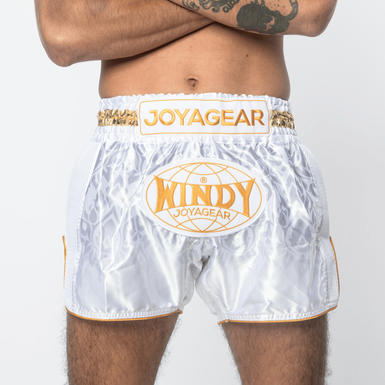 Windy x Joya - Muay Thai Shorts - White/Gold | Windy Fight Gear